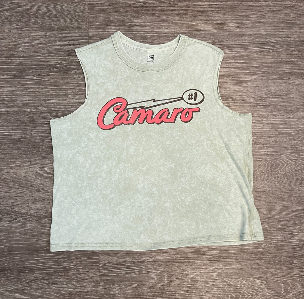 GM Official Chevrolet Camaro green graphic muscle tank top in women's size Large